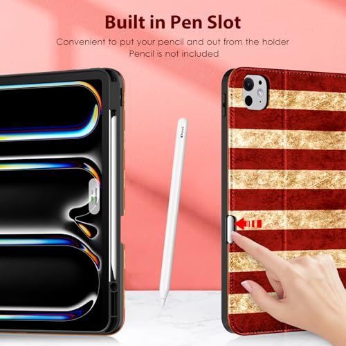 Image of DTTO for iPad Pro 13 Inch Case with Keyboard M5 /M4 2025 /2024, 7 Colors Backlit Wireless Detachable Keyboard Premium Leather Folio Cover with Pencil Holder & Pocket, US Flag