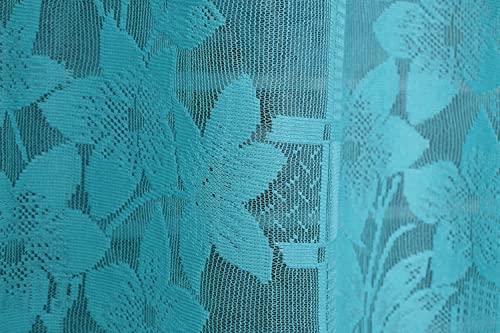 Image of Fabrilia Heavy Polyester Net Semi Transparent Fancy Grommet Semi Sheer Curtains, Floral Design, Aqua, Long Door- 4 Feet X 9 Feet, Pack Of 2 Pcs