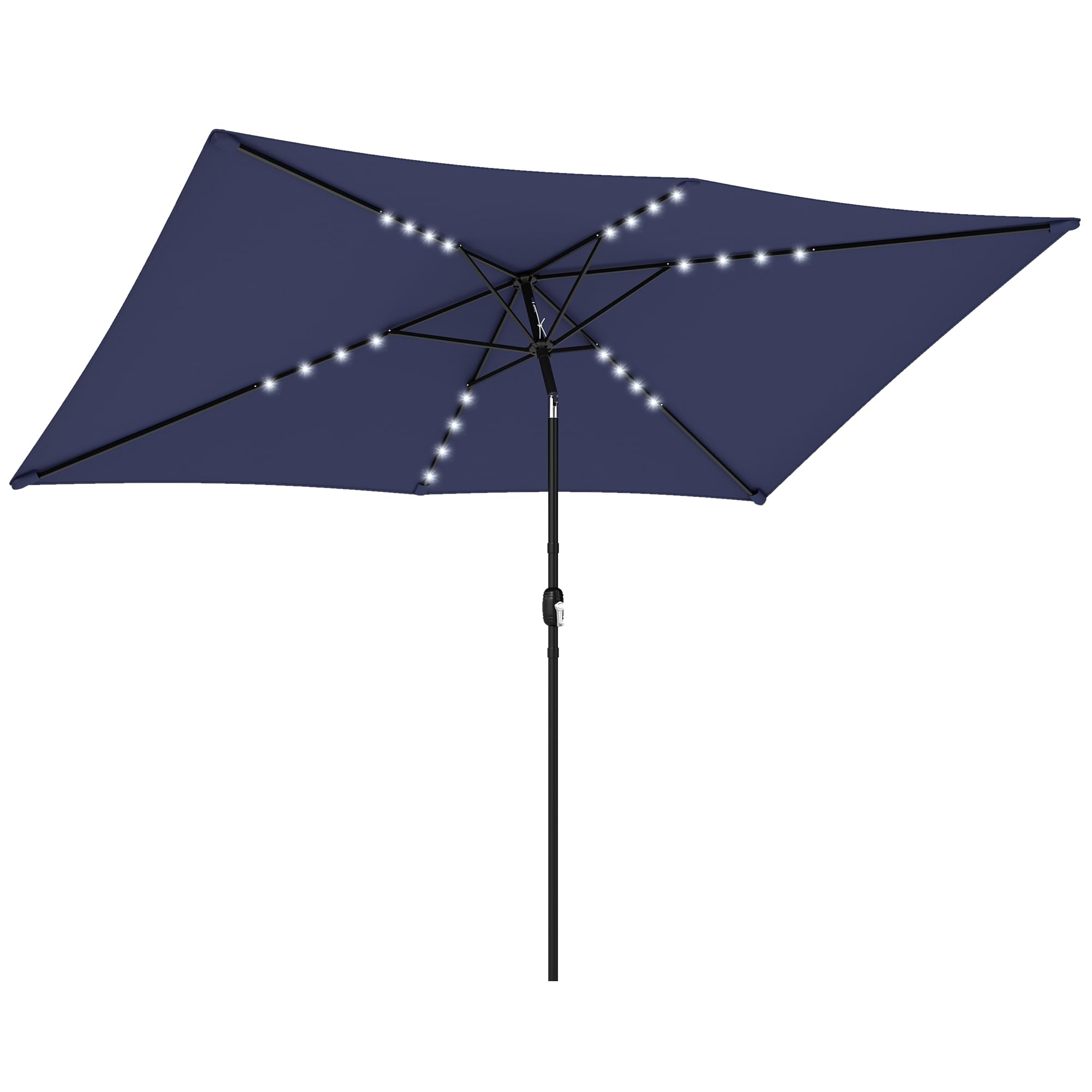 Outsunny Sonnenschirm LED Solar ca. 300 x 200 cm knickbar Balkonschirm mit Kurbel Schutzhülle, UV Schutz, Drehbar Gartenschirm Rechteckig Marktschirm für Garten Balkon Terrasse