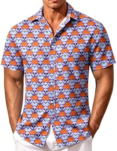 Image of Men's Hawaiian Shirt Tops Vintage Short Sleeve Button Down Beach Shirt Male Tropical Floral Summer Pullover Party Holiday