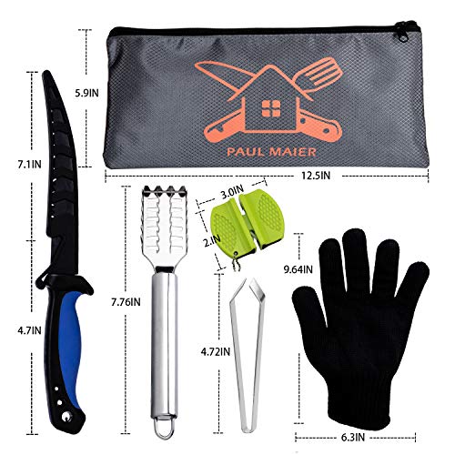 Kit de limpeza de peixe, 6 peças, faca de filete de peixe com bainha, luvas resistentes a corte, rem