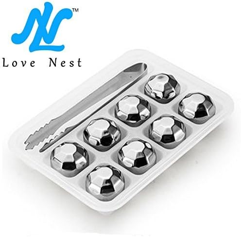 Love Nest Stainless Steel Whiskey Chilling Reusable Ice Cubes for Whiskey Wine (Set of 8, Diamond-Shaped)