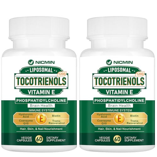 1200MG Vitamin E Tocotrienols Liposomal Tocotrienols Supplement with Phosphatidylcholine 95% Delta-tocotrienols and 5% Gamma-tocotrienols High Absorption for Heart Brain Function 120 Capsules