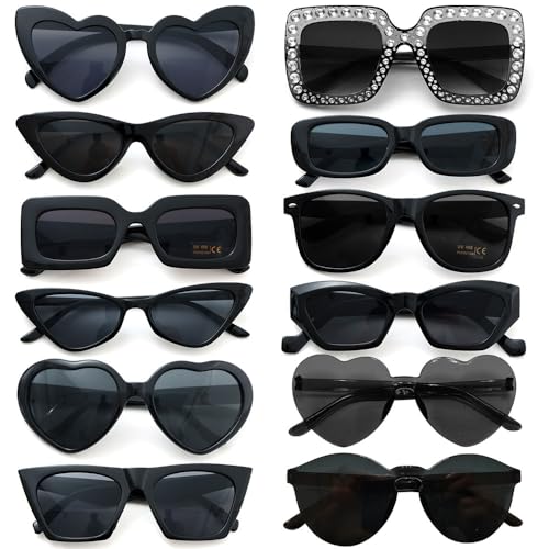 Dwenarry Party Sunglasses Bulk Black Sunglasses Pack Party Favor Retro Funky Festival Multipack Glasses Set for Women 12 Pack
