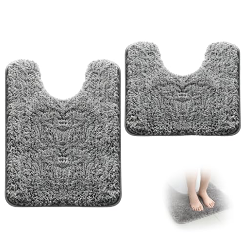 Image of WORUIB 2 PCS Pedestal Toilet Mat Set, 40x50cm and 50x60cm, Grey Pedestal Toilet Mat Set, U-Shape Design, Non-Slip Backing, Quick-Drying, Machine Washable, Bathroom Safety, Modern Decor