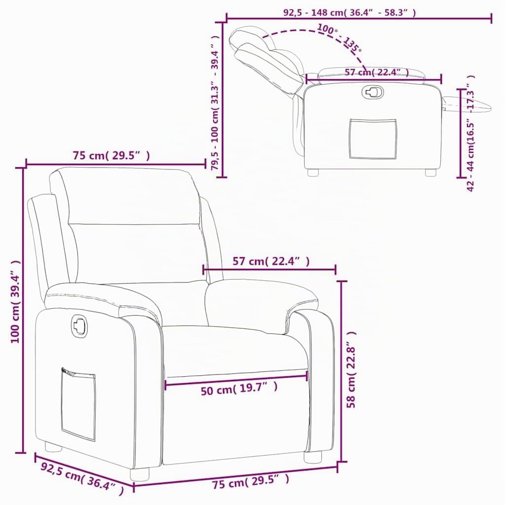 vidaXL Poltrona Reclinabile in Tessuto Grigio Scuro