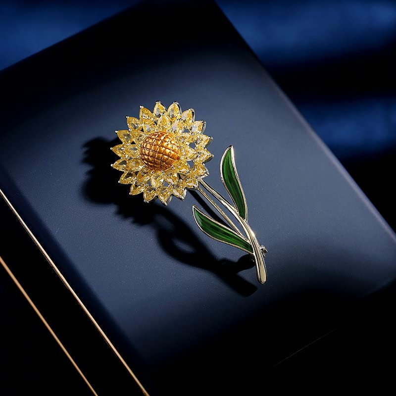 Image of 14K Gold Sunflower Coat Brooches for Women, Suit Cardigan Pin for Stylish Casual Wear, Small Brooch