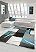 Produktbild Designer Teppich Moderner Teppich Wohnzimmer Teppich Kurzflor Teppich mit Konturenschnitt Karo Muster Türkis Grau Weiß Schwarz Größe 80x150 cm