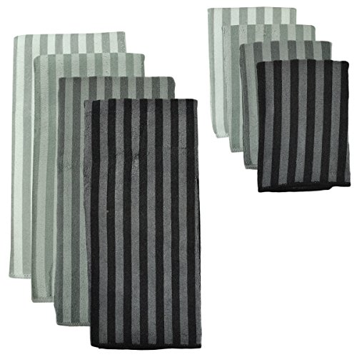 DII Cleaning Collection Microfiber Set, Dishcloth and Dishtowel Set, Gray Stripe, 8 Piece