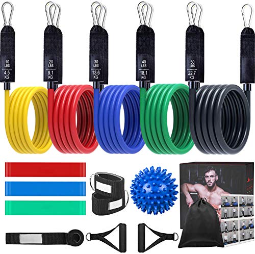 SKEY Bandas de Resistencia 16PCS Bandas Elásticas Musculacion de Látex, Banda Resistencia Adecuado para Fitness, Pérdida de Peso, Yoga, Equipo de Fitness para El Hogar