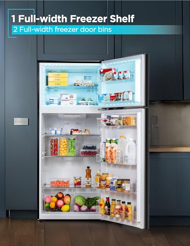 BLACK+DECKER 14.6 Cu. Ft. Top Mount Refrigerator with Freezer, 2 Door Refrigerator with Top Freezer and Adjustable Temperature Control, ENERGY STAR, BR1460HB, Black on Fridge.com