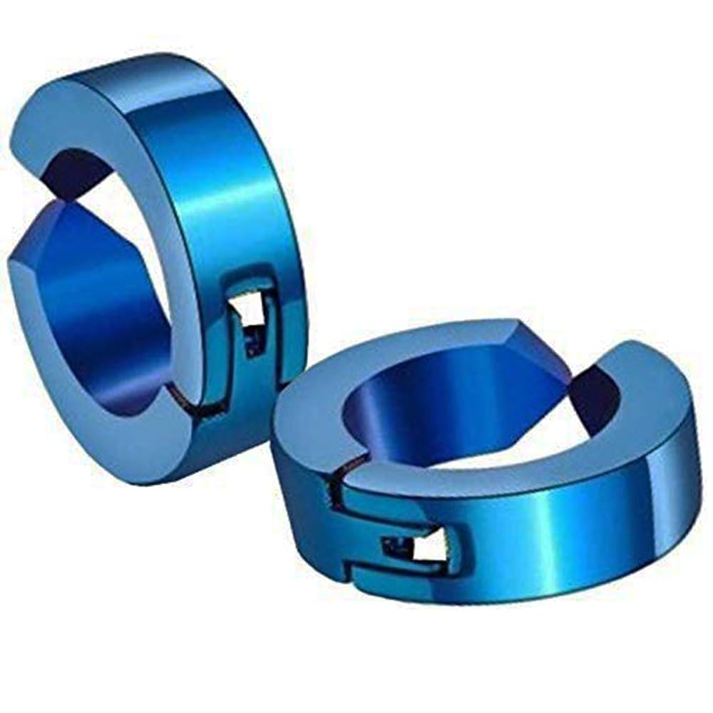 Trendy Blue Round Shaped Press Non-Piercing Style Clip On Metal Barbell Earring Hoop Bali Stud For Men And Women. (Blue)-image-23