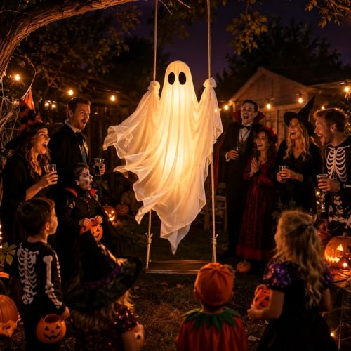 2-Pack BAICIWE 4-8FT Adjustable Hanging Halloween Spooky Swinging Ghost Decoration w/ Remote (Warm White) 24.99 + Free Shipping + 50% Off Code ATR8F22Q - image 5