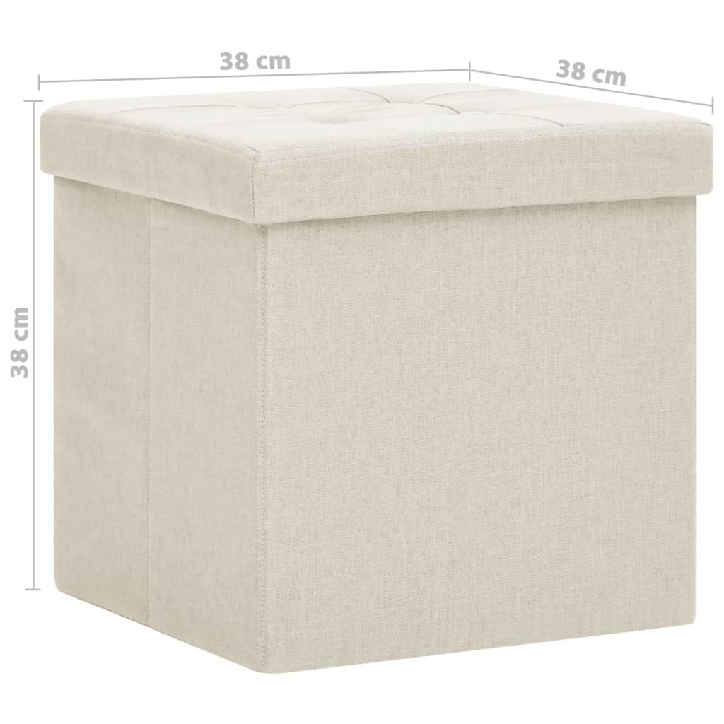 Juego de 2 taburetes plegables con espacio de almacenamiento, taburetes con tapa en color blanco crema, caja de almacenamiento plegable, aspecto de lino, 38 x 38 x 38 cm