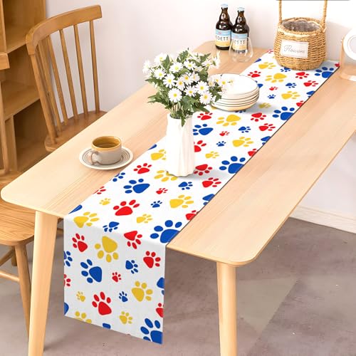 Paw Print Table Runner Dog Themed Birthday Party for Kids Decoration Puppy Pet Kitchen Dining Room Home Decor (Boy, 13" x 72") by Pudodo - Image 2