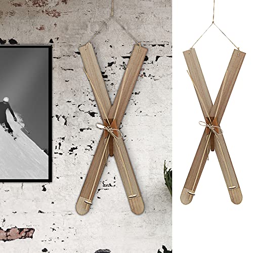 Cepewa Paire de skis à suspendre - Décoration d'hiver - En bois - Hauteur : 62 cm - Corde naturelle - Décoration de Noël - Neige - Cabine de ski (1 paire de skis de 62 cm)