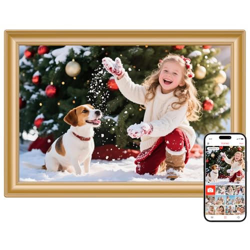 Frameo 10.1 Inch WiFi Digital Picture Frame 1280x800 HD IPS Touch Screen Photo Frame Electronic 32GB Storage Auto-Rotate Wall Mounted Share Photos/Videos Instantly from Anywhere - Gold