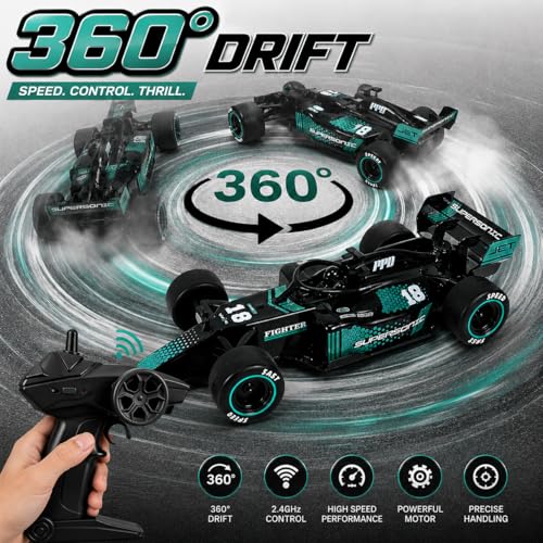 Image of Formula 1 Inspired Remote Control Drift Car Toy - High Speed Rechargeable RC Sports Racing Car with 2.4GHz Wireless System and Durable Rubber Tires for Boys