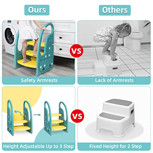 Toddler Step Stool Chair Onasti Kids 3 Step Standing Tower For Toddlers Plastic Learning Helper Stool For Kitchen Counter Bathroom Sink Toilet Potty Training With Handles And Non-Slip Pads-Green #TOP4