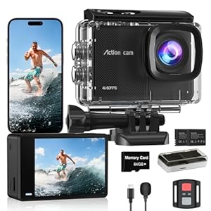 Cámara Deportiva 4K60FPS con Tarjeta 64GB,131FT Cámara Subacuática con 8X Zoom,48MP HD WiFi Videocámara 170° EIS Cámara de Acción,Camara Acuatica Sumergible con Mando a Distancia,2 * 1350mAh Baterías