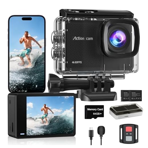 Las mejores cámaras deportivas para aventuras: Guía completa 19 Cámara Deportiva 4K 60FPS,8X Zoom Videocámara de Casco WiFi con EIS Antivibración,48MP Subacuática Buceo 40M,con Tarjeta 64GB,Control Remoto, 2 * 1350mAh Baterías, Varios Accesorios