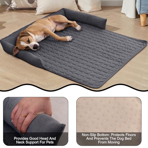 OKYUK Premium Hundebett - Sofaschutz für Haustiere, handgefertigtes und waschbares Hundekissen, Flauschige Hundematte für alle Größen (Kord Kunkelgrau, 75 x 75CM)