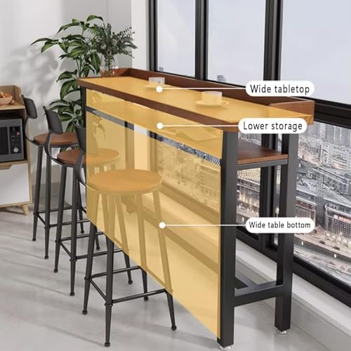 Industrial Solid Wood Bar Height Table – Versatile Counter Height Dining Table for Indoor/Outdoor Use, Slim Double Top Design with Metal Bracket, No Stools Included (200x40x105cm)
