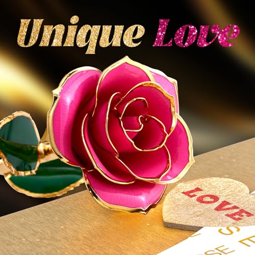 Image of Mikasol Gold Dipped Real 24K Forever Preserved Rose, 1 Pack Infinity Flower Decor Hand Dipped Romantic Gift for Women in Her Wife Girlfriend Birthday Anniversary Valentines Mothers Day Christmas(Pink)