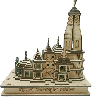 BEXCO Shri Ram Mandir Ayodhya 3D Model Wooden Temple Hand Crafted Decorative Showpiece 4 X 2 X 4 inch