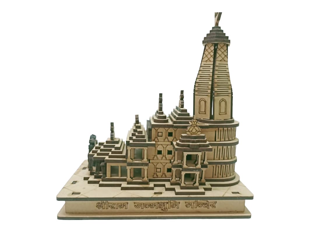 Shri Ram Mandir Ayodhya 3D Model Wooden Temple Hand Crafted Decorative Showpiece (4'' X 2'' X 4'' inch)
