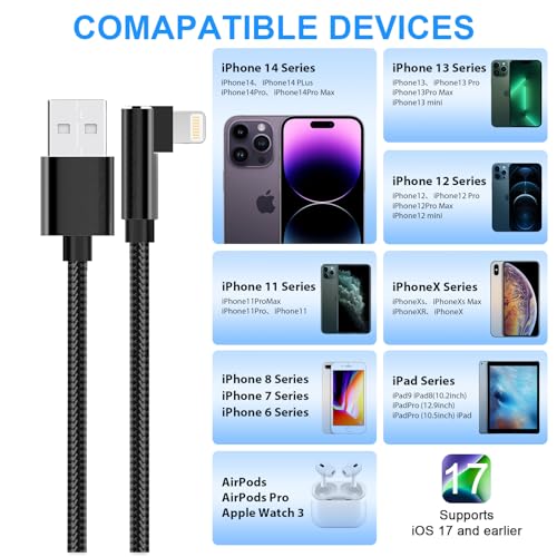 MTAKYI Chargeur iPhone à 90 Degrés Câble USB à Angle Droit, Câble De Charge à 90 Degrés Câble Lightning Ultra-Long Certifié MFi De 5 m Compatible Avec Apple iPhone 12 11 XS XR XS Max 8 7 6 5Pad – vue 5