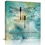 Wall Art Oil Paintings on Canvas Print Dragonfly Printed Quote Love is a Nature Angel Office Artwork Home Decoration Living Room Bedroom Bathroom Giclee Walls Decor,Wooden Framed Ready to Hang 12x12in