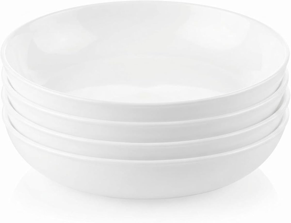 4-Pc Versa Bowls for Pasta Salad and More, Service for 4, Durable and Eco-Friendly 30-Oz, Compact Stack Bowl Set, Microwave and Dishwasher Safe, White