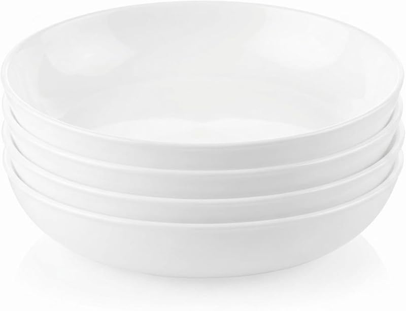 4-Pc Versa Bowls for Pasta Salad and More, Service for 4, Durable and Eco-Friendly 30-Oz, Compact Stack Bowl Set, Microwave and Dishwasher Safe, White
