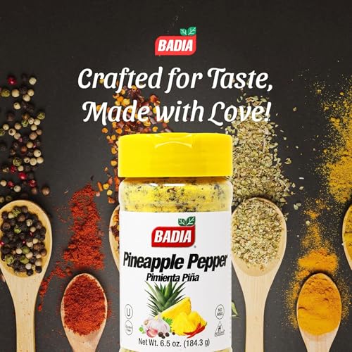 Image of Badia Pineapple Pepper Seasoning, 6.5 oz (Pack of 6) - Tropical Citrus Pepper Blend for Chicken, Seafood, Vegetables, & Fruits