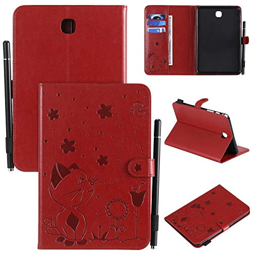 Smart Hülle für Samsung Galaxy Tab A SM-T350 {8"},Pu Leder Katze Biene Schutzhülle Case Cover mit Auto Schlaf/Wach Ständer Stift Halter