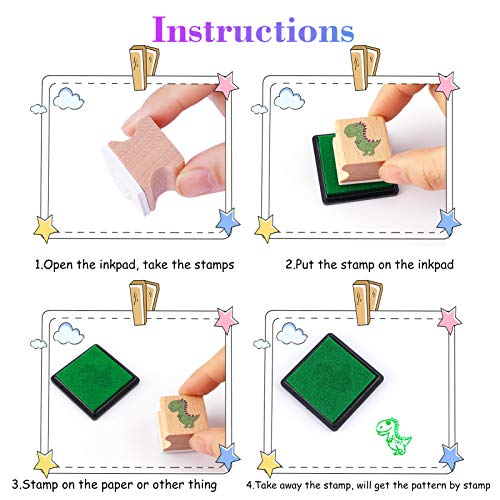 Howaf 16Pcs Wooden Stamps For Kids Boy Crafts With Ink Pad 4Pcs, Dinosaur Football Outer Space Pirate Car Stamps For Diy Scrapbook Card Making, Party Bag Fillers Favor For Boys Christmas Birthday Gift #TOP4