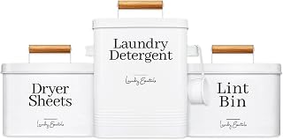 Simplation (3 Pack Bundle) Modern Farmhouse Laundry Detergent Container and Lint Bin and Dryer Sheet Holder for Laundry Room Organization