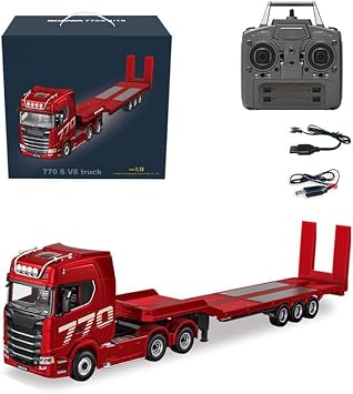 770S 1/18 RC Semi Trailer with Rear Wheel Drive 6x4 Heavy Duty Tractor Truck Remote Control Car for Adult - Red Black