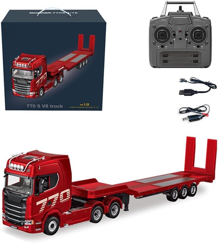 BuildCubes 1501 770S V8 1/18 RC Semi Truck and Trailer, 2.4G RWD 6x4 Heavy Duty Tractor Truck, Remote Control Semi-truck with Lights, Gift -RTR