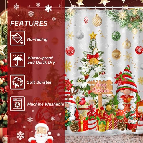 Image of Boho Shower Curtains for Bathroom Mid Century Minimalist Abstract Aesthetic Modern Bathroom Decor Curtain Machine Washable Waterproof Fabric with 12 Hooks (Christmas Gnome White, 72 inchW x 72 inchL)