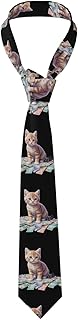 Corbata para hombre con estampado de billetes coloridos, corbata de fibra de poliéster de alta calidad para negocios, bodas y fiestas, color negro, talla única