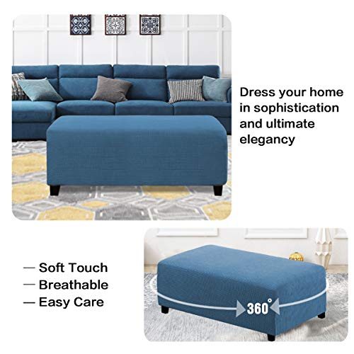 Image of H.VERSAILTEX Ottoman and Sofa Seat Cushion Combined Cover Slipcover Rectangle Sofa Slipcover Fit Length 56'-75' Suitable for L Shaped Seat Cushion Cover or Chaise Part Cover Stretch Thick - Dusty Blue