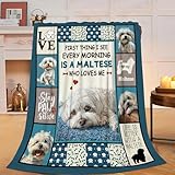 Maltese Blanket Maltese Puppy Throw Blankets Ultra Soft Cozy Fuzzy Plush Fleece Flannel Lightweight Stuff Blanket Gifts for Dog Lovers Girls Women Boys Men Kids for Bedding Sofa 40"X50"