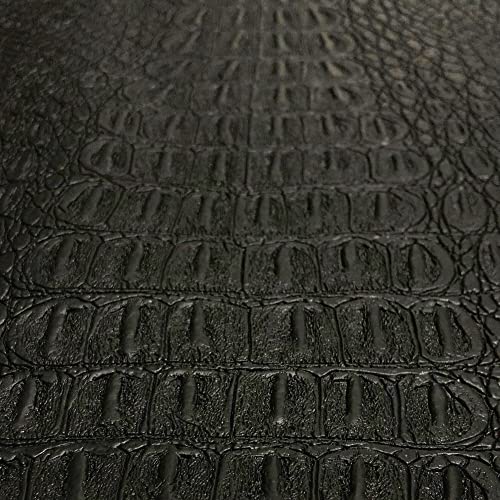 Alligator Fabric, Soft Textured Crocodile Vinyl Faux Leather, Gator Skin Embossed Upholstery DIY Craft and Clips Pleather Sheets – One Foot Cut 12”x54” (Black)