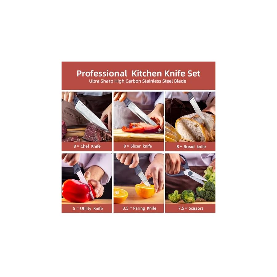 RAXCO Kitchen Knife Set-5 set of Knives,5 Kitchen Accessories-Fits for Apartment Flat condo,Cuchillo de cocina(Gray)