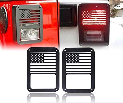 Hooke Road Jk Tail Light Cover Taillight Guard Us Flag Cage Compatible With Jeep Jk Wrangler & Wrangler Unlimited 2007-2018 - Pair (Black,Old Glory) #TOP5