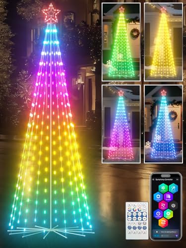 8ft Smart Outdoor Lighted Christmas Tree with Sturdy Iron Base,