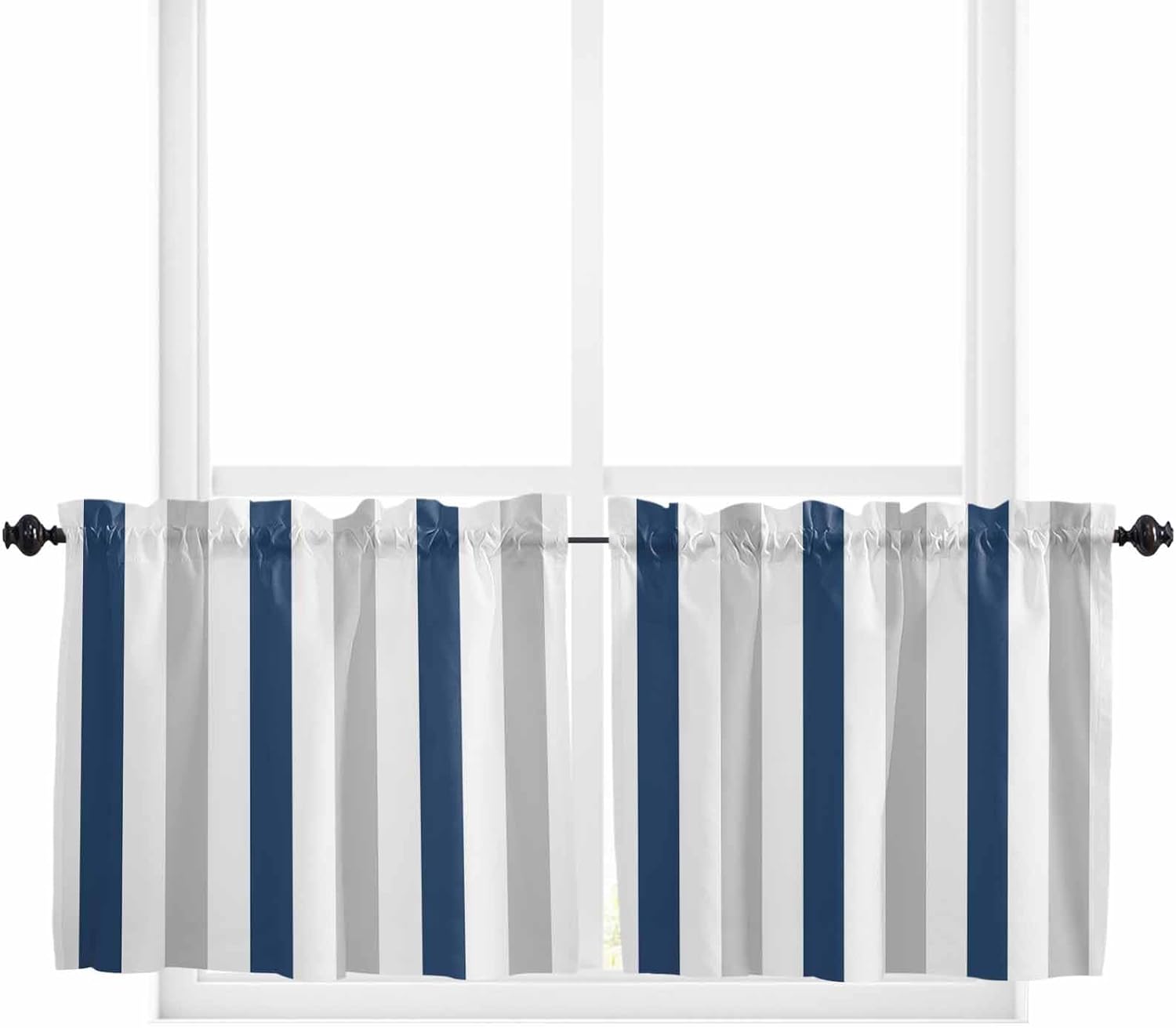 Tier Curtains 36 Inches Long, Navy Blue Striped Rod Pocket