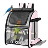 SUERTREE Bird Carrier Bag with Indestructible Stainless Steel Mesh, Bird Travel Cage with Stand, Easy to Clean Backpack for Parrot, Portable Bird Travel Bag, Pink